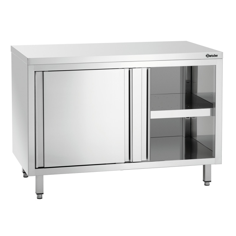 Möbel aus Edelstahl mit Schiebetüren und Regal - L 1200 mm Möbel aus Edelstahl mit Schiebetüren und Regal - L 1200 mm