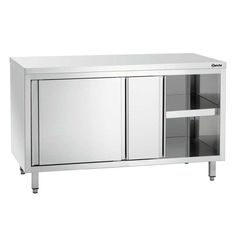 Möbel aus Edelstahl mit Schiebetüren und Regal - L 1400 mm Möbel aus Edelstahl mit Schiebetüren und Regal - L 1400 mm