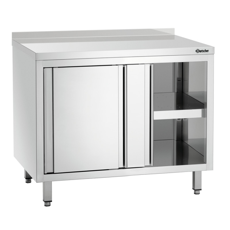 Möbel aus Edelstahl mit Schiebetüren, Regal und Rückwand - L 1000 mm Möbel aus Edelstahl mit Schiebetüren, Regal und Rückwand - L 1000 mm