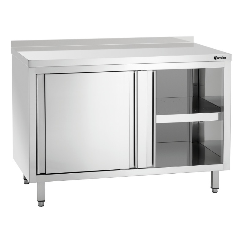 Möbel aus Edelstahl mit Schiebetüren, Regal und Rückwand - L 1200 mm Möbel aus Edelstahl mit Schiebetüren, Regal und Rückwand - L 1200 mm
