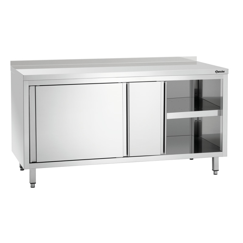 Möbel aus Edelstahl mit Schiebetüren, Regal und Rückwand - L 1600 mm Möbel aus Edelstahl mit Schiebetüren, Regal und Rückwand - L 1600 mm