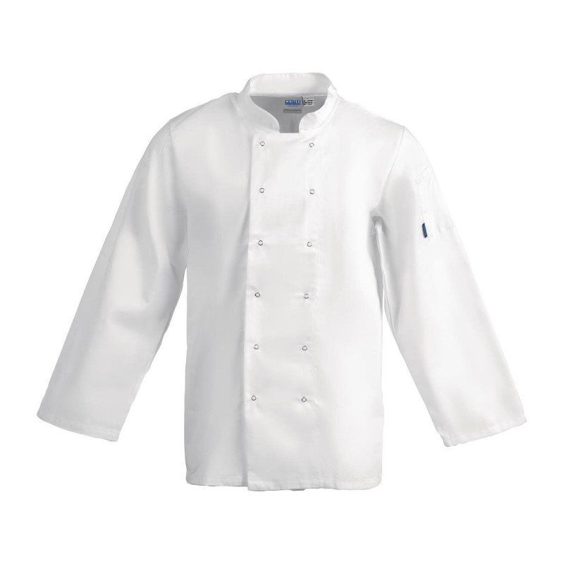 Weiße Unisex-Kochjacke mit langen Ärmeln Vegas - Größe M - Whites Chefs Clothing - Fourniresto Weiße Unisex-Kochjacke mit langen Ärmeln Vegas - Größe M - Whites Chefs Clothing - Fourniresto