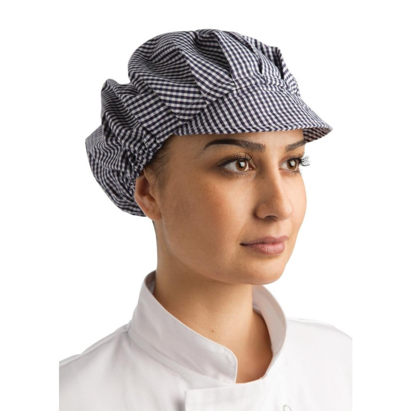 Charlotte À Vère À Carreaux Bleus Et Blancs En Polycoton - Taille Unique - Whites Chefs Clothing - Fourniresto Charlotte À Vère À Carreaux Bleus Et Blancs En Polycoton - Taille Unique - Whites Chefs Clothing - Fourniresto