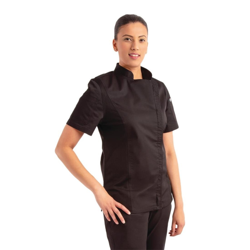 Schwarze Damen-Küchenjacke mit Reißverschluss von Springfield - Größe S - Chef Works - Fourniresto Schwarze Damen-Küchenjacke mit Reißverschluss von Springfield - Größe S - Chef Works - Fourniresto
