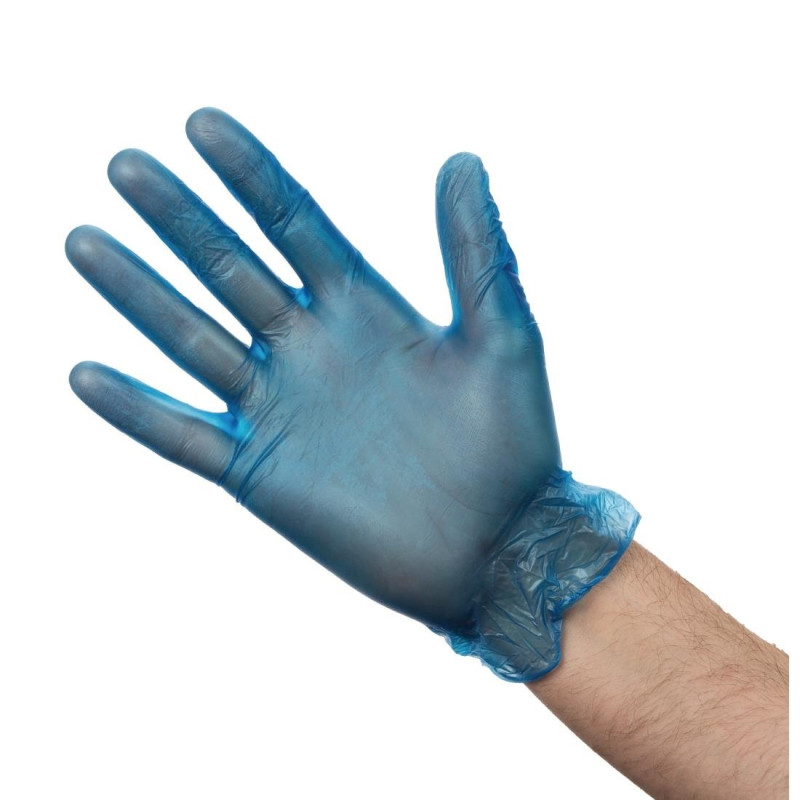 Lebensmittelsichere Vinylhandschuhe in gepudertem Blau Größe L - Packung mit 100 Stück - Vogue - Fourniresto Lebensmittelsichere Vinylhandschuhe in gepudertem Blau Größe L - Packung mit 100 Stück - Vogue - Fourniresto