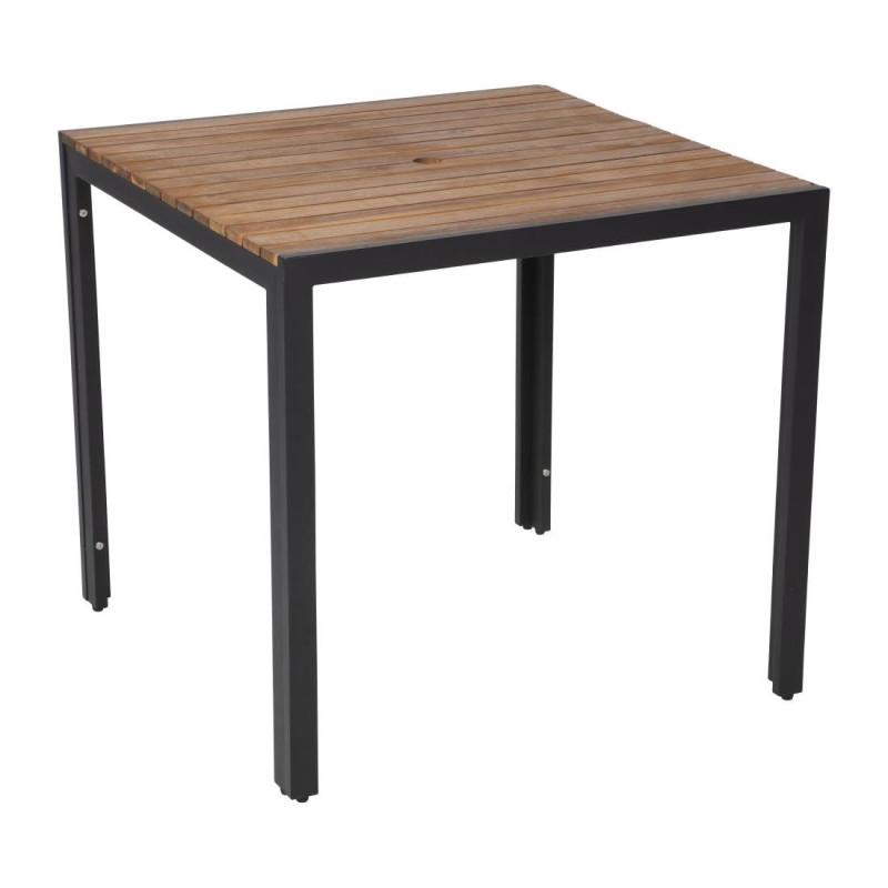 Quadratischer Tisch aus Stahl und Akazie 80 cm - Bolero - Fourniresto Quadratischer Tisch aus Stahl und Akazie 80 cm - Bolero - Fourniresto