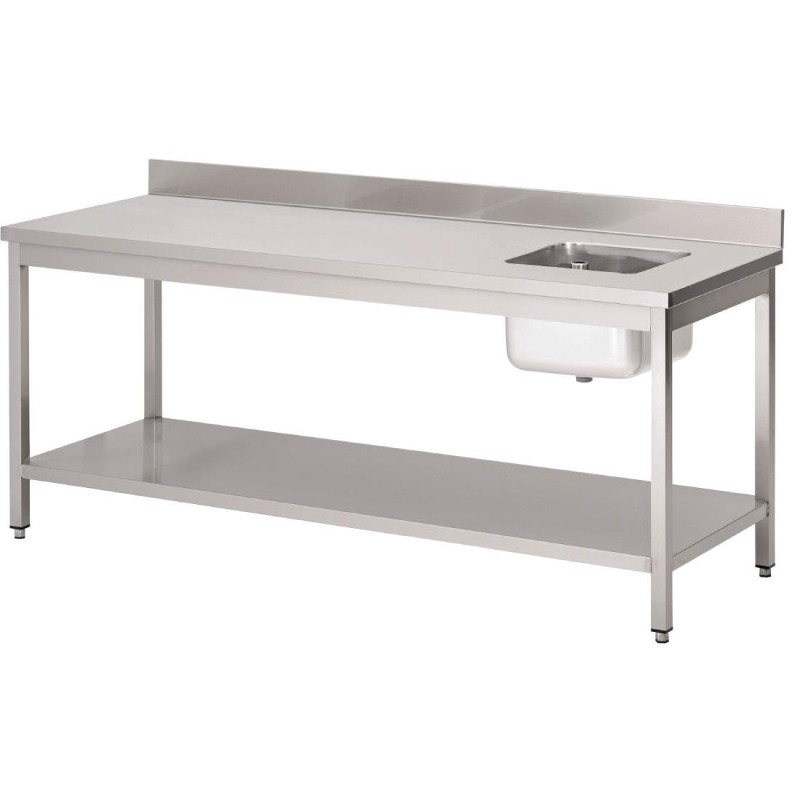 Tisch des Chefs mit rechtem Becken und Edelstahlrückwand - L 1600 x 700mm - Gastro M Tisch des Chefs mit rechtem Becken und Edelstahlrückwand - L 1600 x 700mm - Gastro M