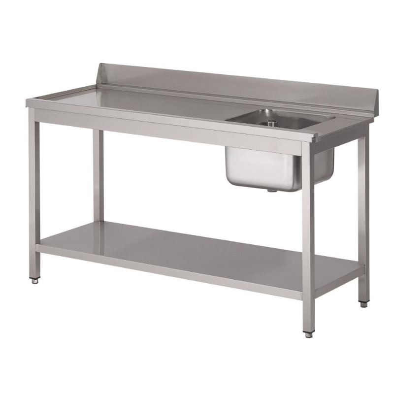 Eingangstisch für Geschirrspüler aus Edelstahl mit rechtem Becken, Rückwand und unterem Regal - L 1400 x T 700mm - Gastro M Eingangstisch für Geschirrspüler aus Edelstahl mit rechtem Becken, Rückwand und unterem Regal - L 1400 x T 700mm - Gastro M