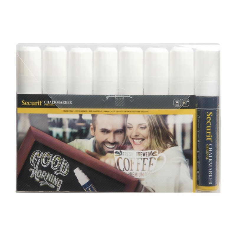 Weiße abwischbare Marker - Packung mit 8 - Securit Weiße abwischbare Marker - Packung mit 8 - Securit