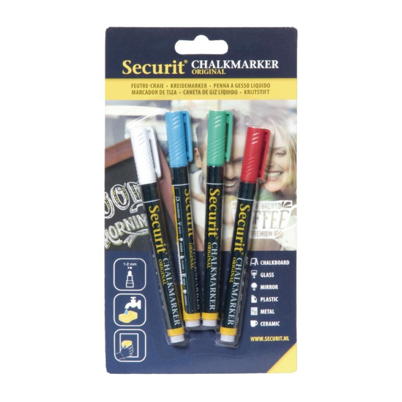 Sortiment von flüssigen Kreidemarkern - Set mit 4 Stück - Securit - Fourniresto Sortiment von flüssigen Kreidemarkern - Set mit 4 Stück - Securit - Fourniresto