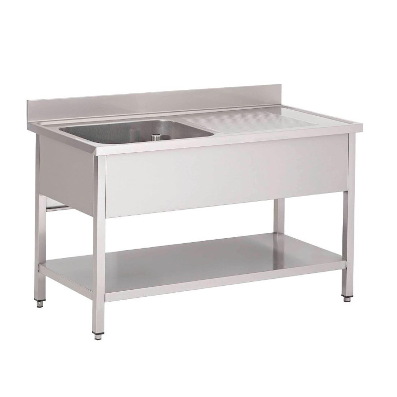 Edelstahlspüle 1 Becken links mit Unterregal 1400x700 mm Gastro M Edelstahlspüle 1 Becken links mit Unterregal 1400x700 mm Gastro M