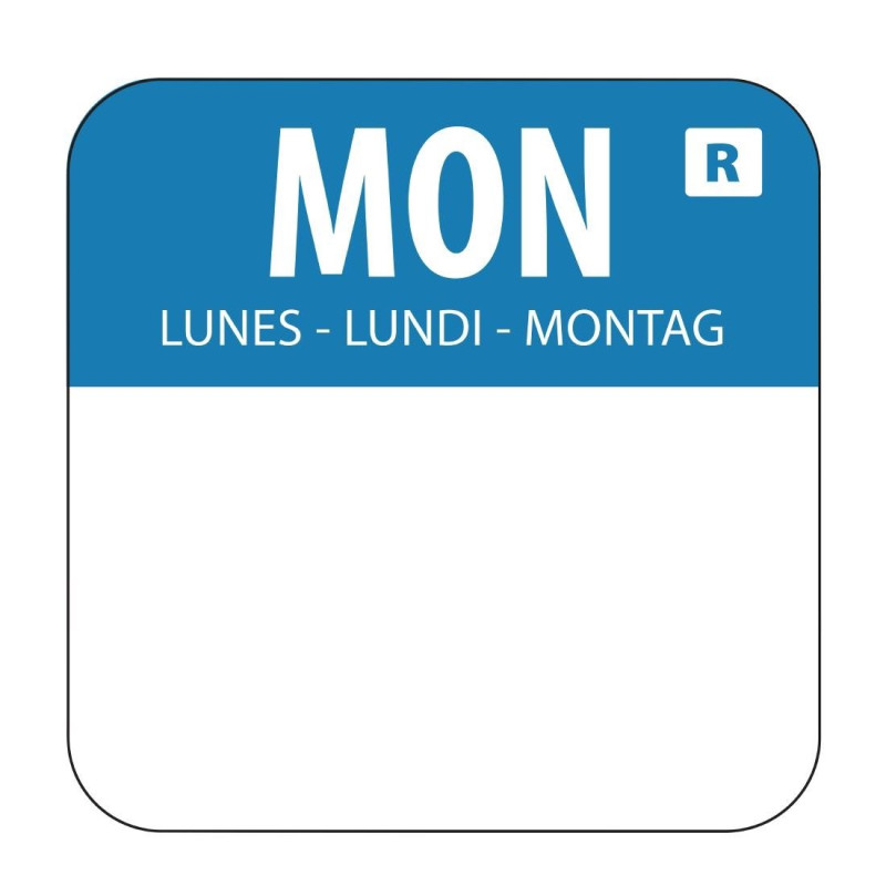 Lebensmittel-Etiketten Blau "Montag" - Packung mit 1000 - Vogue Lebensmittel-Etiketten Blau "Montag" - Packung mit 1000 - Vogue
