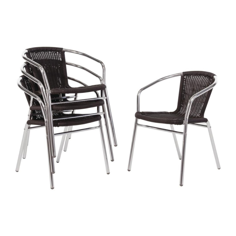 Stapelbare Rattan-Armlehnsessel Schwarz und Aluminium - 4er-Set - Bolero - Fourniresto Stapelbare Rattan-Armlehnsessel Schwarz und Aluminium - 4er-Set - Bolero - Fourniresto