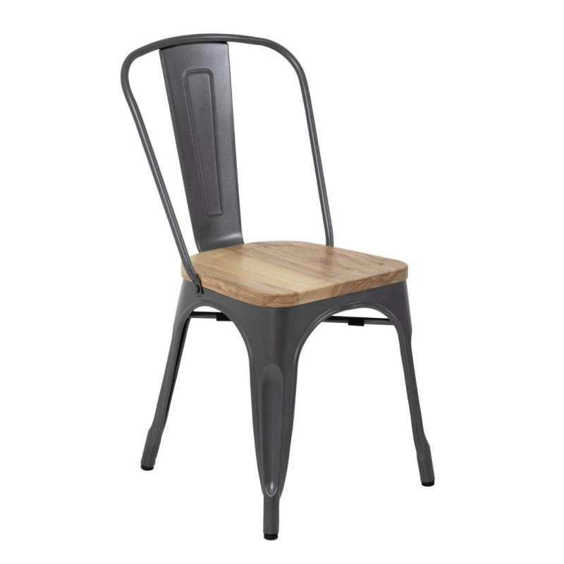 Chaises en Acier avec Assise en Bois - Gris Métallisé - Lot de 4 - Bolero Chaises en Acier avec Assise en Bois - Gris Métallisé - Lot de 4 - Bolero