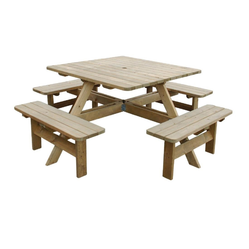 Picknicktisch aus Holz, quadratisch, Rowlinson 1980mm: Geselligkeit und Robustheit Picknicktisch aus Holz, quadratisch, Rowlinson 1980mm: Geselligkeit und Robustheit