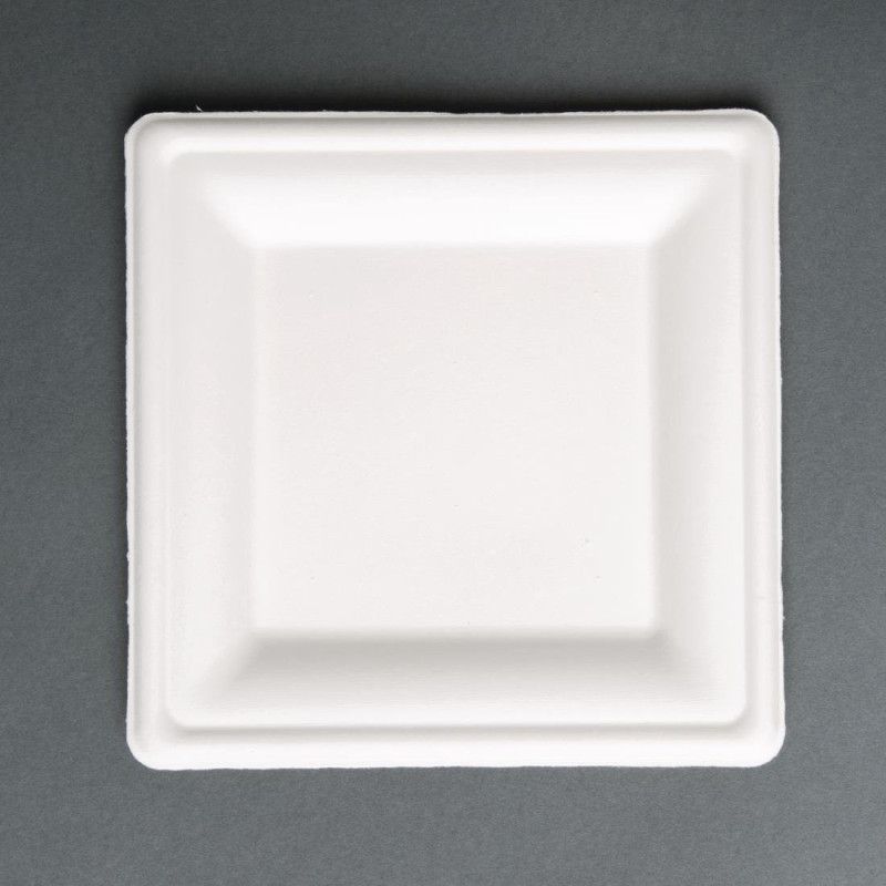 Teller aus kompostierbarem Bagasse in quadratischer Form 159mm - Packung mit 50 Teller aus kompostierbarem Bagasse in quadratischer Form 159mm - Packung mit 50