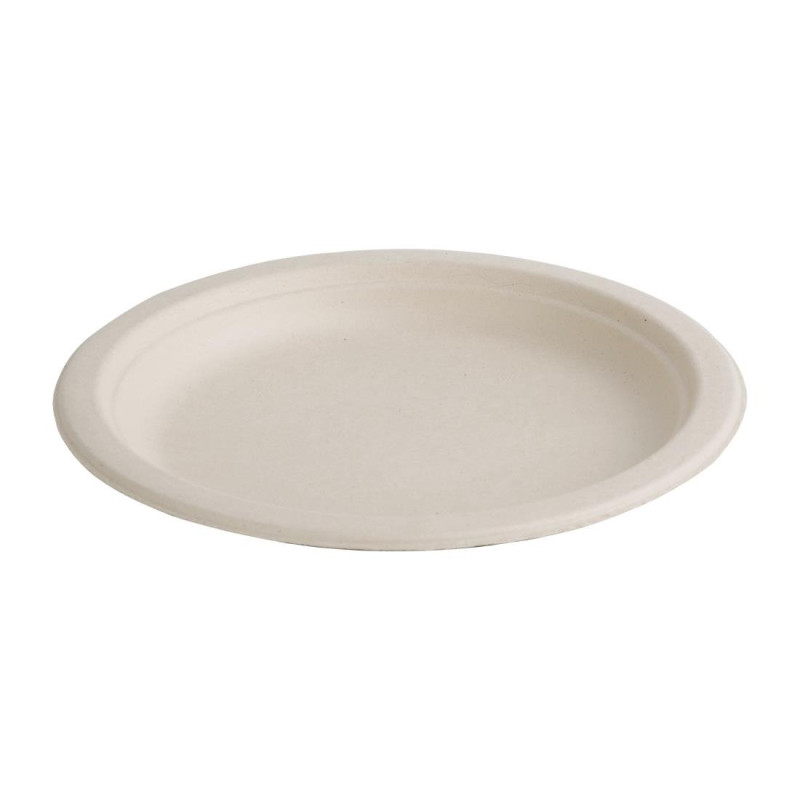 Runde kompostierbare Teller aus natürlicher Bagasse - Packung mit 50 Stück, 260mm Runde kompostierbare Teller aus natürlicher Bagasse - Packung mit 50 Stück, 260mm