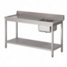 Eingangstisch für Geschirrspüler aus Edelstahl mit rechtem Becken, Rückwand und unterem Regal - L 1400 x T 700mm - Gastro M